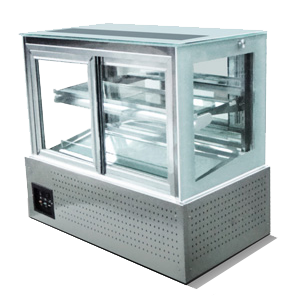 R & D DOUBLE FRONT DOOR CAKE display cabinet with right angle bakery cooler