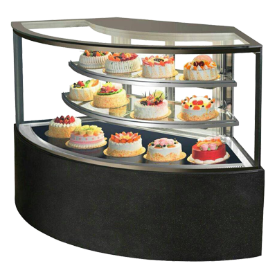 Right-angled semi-circular cake stand refrigerated pastry display case