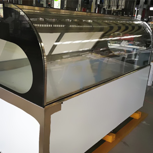 Stainless steel curved glass rear sliding door Deli cabinet Display case for deli food Refrigerated meat display