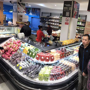 Round Corner, two-story, low-rise fruit and vegetable crisper self service multi deck