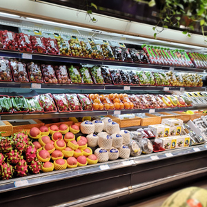 Large supermarket vertical fruit crisper Multi-Deck Merchandiser